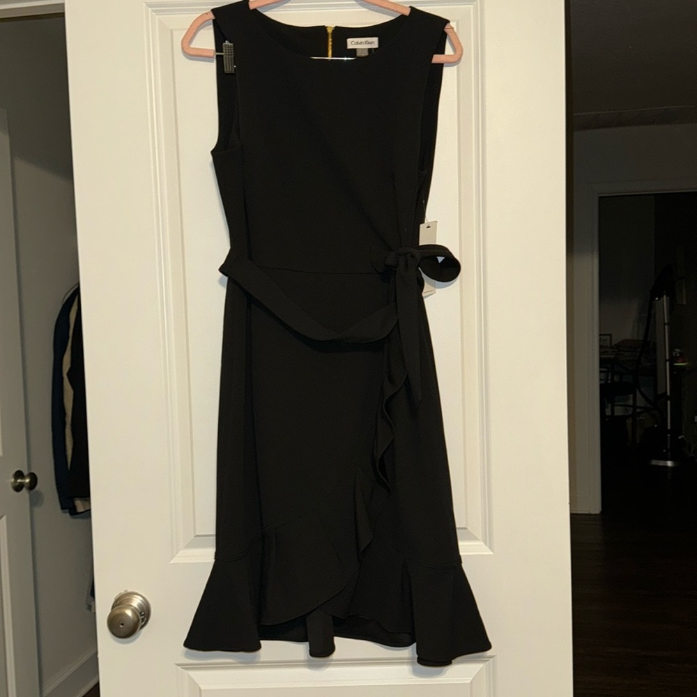 NWT Calvin Klein little black ruffle dress